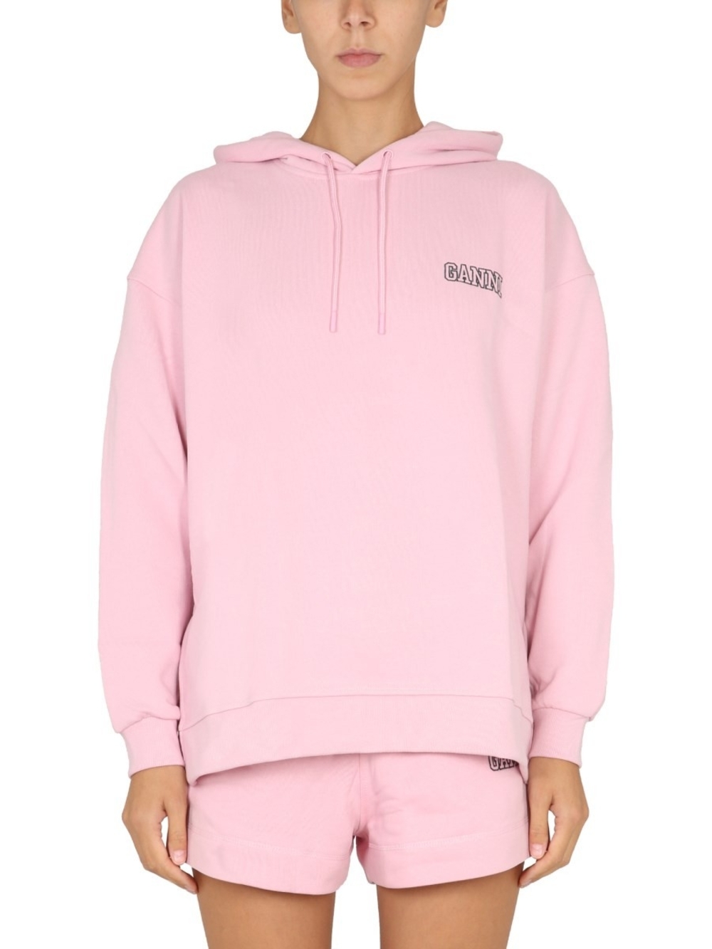 Ganni Women's Light Pink Hoodie with Embroided Logo